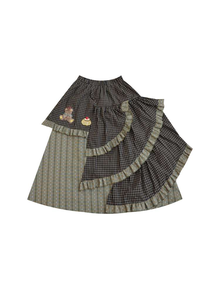 Vintage Girl Dark Green Plaid Cake Skirt【s0000014844】