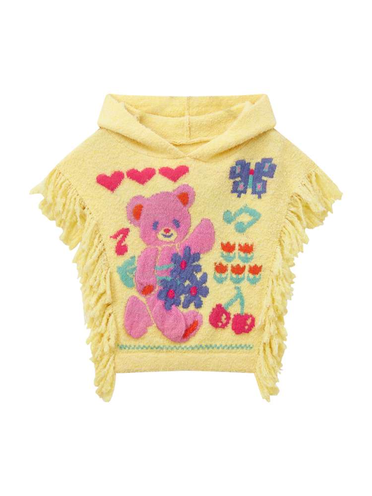 Yellow Bear Knit Shawl Tassel Hooded Cape【s0000014821】