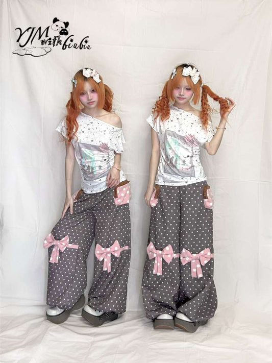 Polka Dot Bow Loose Trousers【s0000015199】
