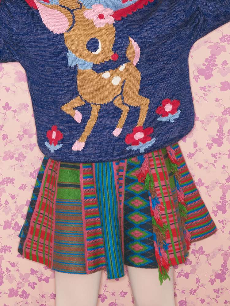 Color Knit Tassel Pleated Skirt【s0000015028】