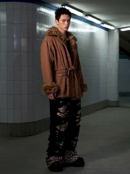 Leopard Print Paneled Denim Jacket【s0000014640】