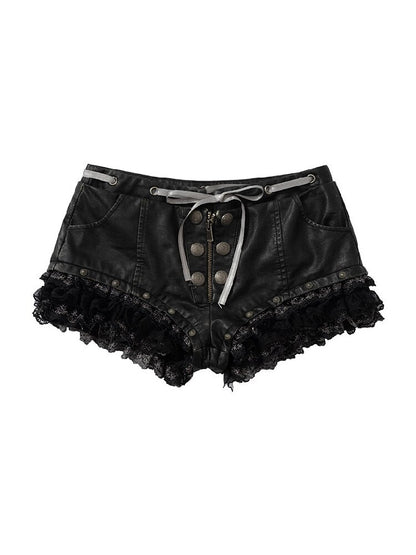 Vintage Court Lace Leather Shorts【s0000017862】