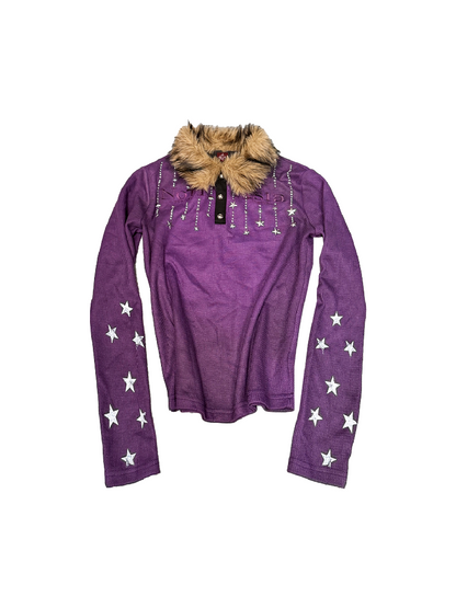 Washed Waffle Rhinestone Polo Shirt【s0000018339】