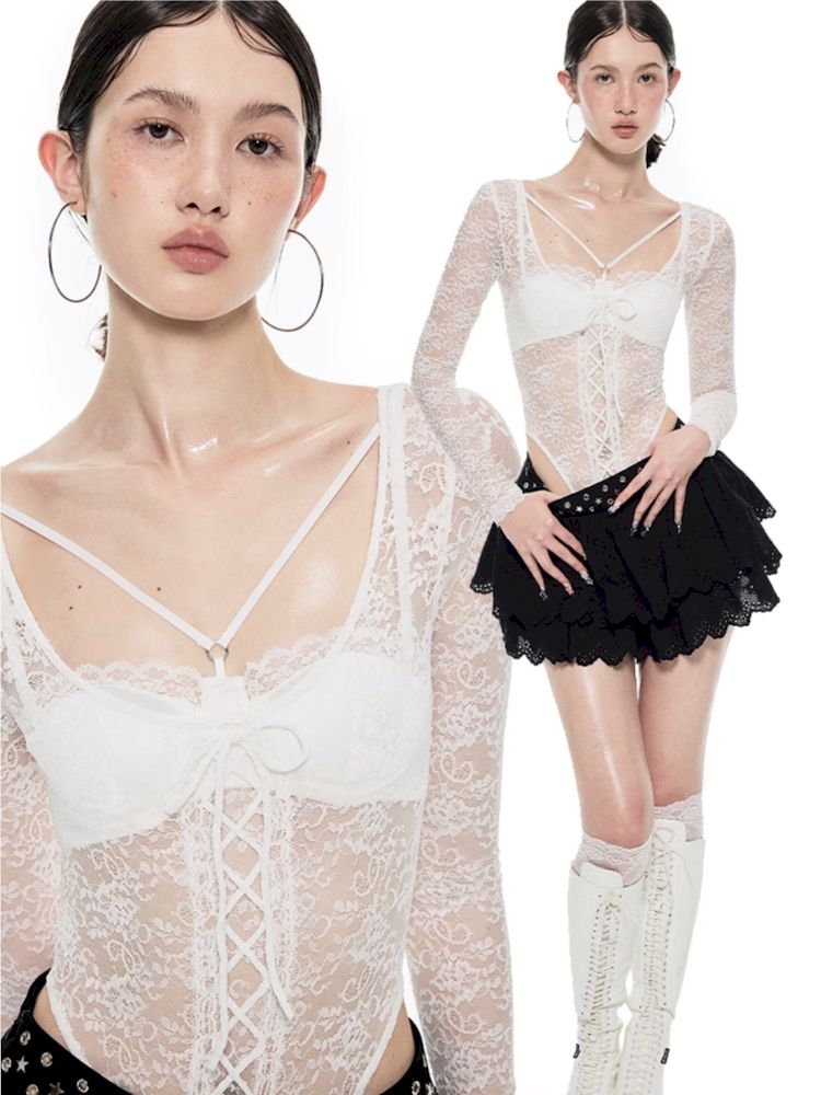 Lace Tie Long Sleeve Bodysuit【s0000009705】