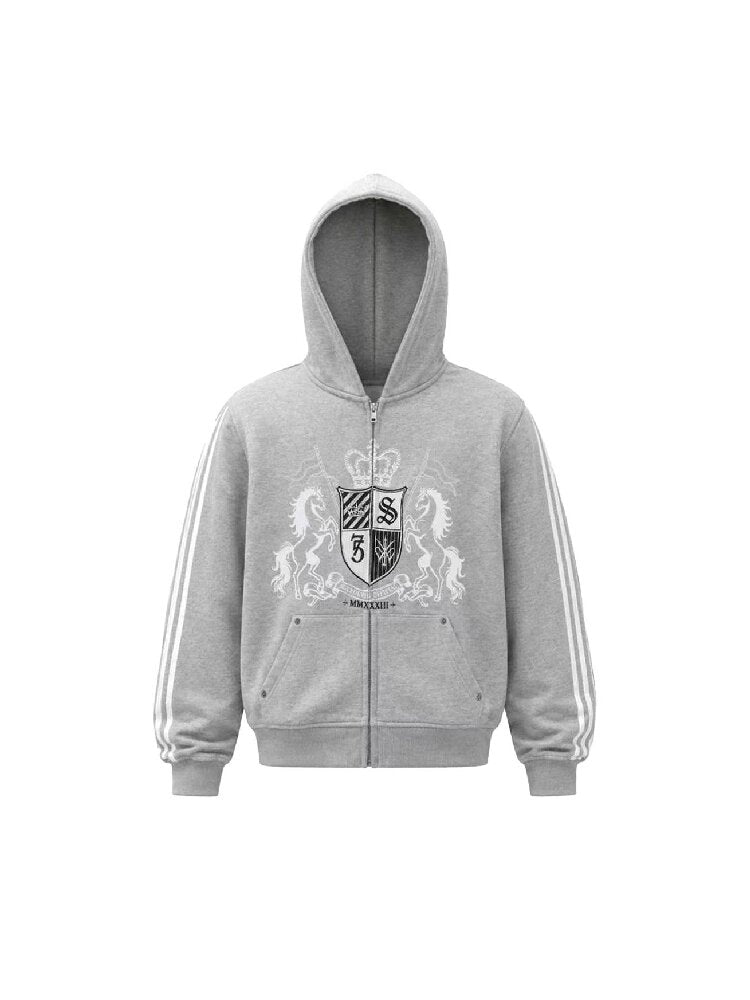 Striped Embroidered Zipper Hoodie【s0000018570】