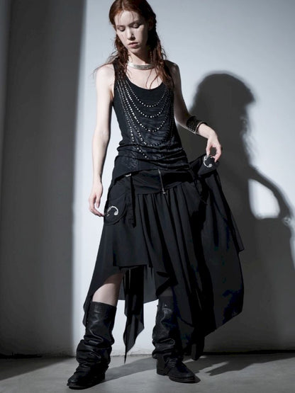 Irregular Print Metal Rivet Long Vest【s0000012830】