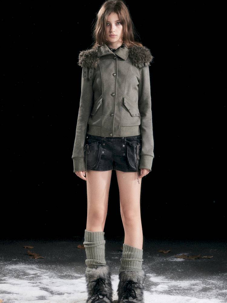 Fur Hood Vintage-Style Knit Jacket【s0000014426】