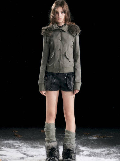 Fur Hood Vintage-Style Knit Jacket【s0000014426】