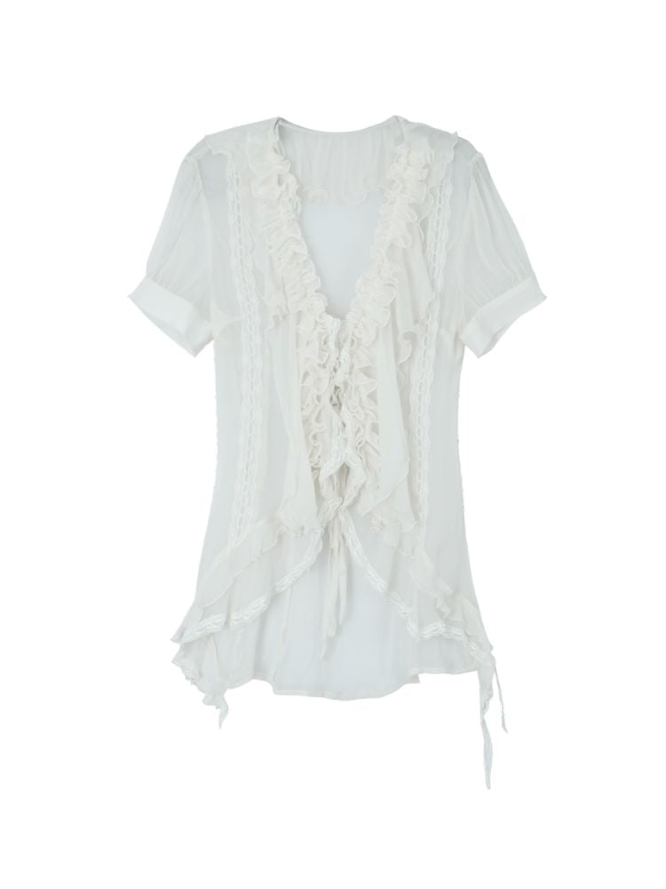 Multi-Layer Ruffled Irregular Hem “Jellyfish” Shirt【s0000012831】