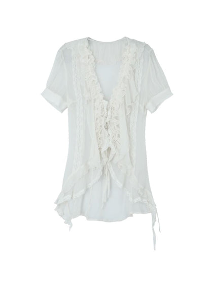 Multi-Layer Ruffled Irregular Hem “Jellyfish” Shirt【s0000012831】