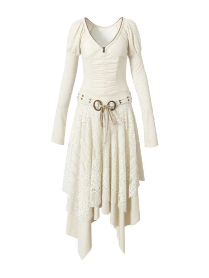 Lace Slimming Patchwork Knit Dress【s0000014467】