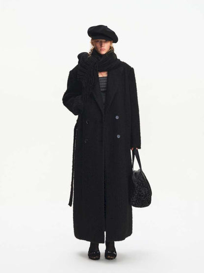 Black Woolen Loose Double-Breasted Coat【s0000014875】