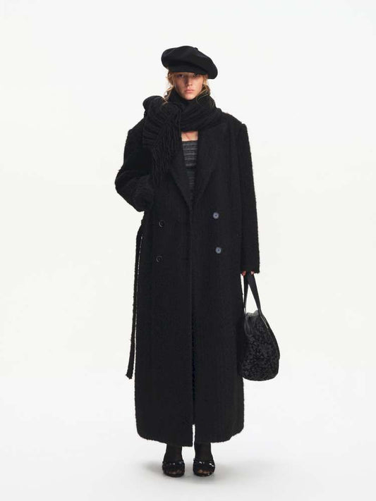 Black Woolen Loose Double-Breasted Coat【s0000014875】