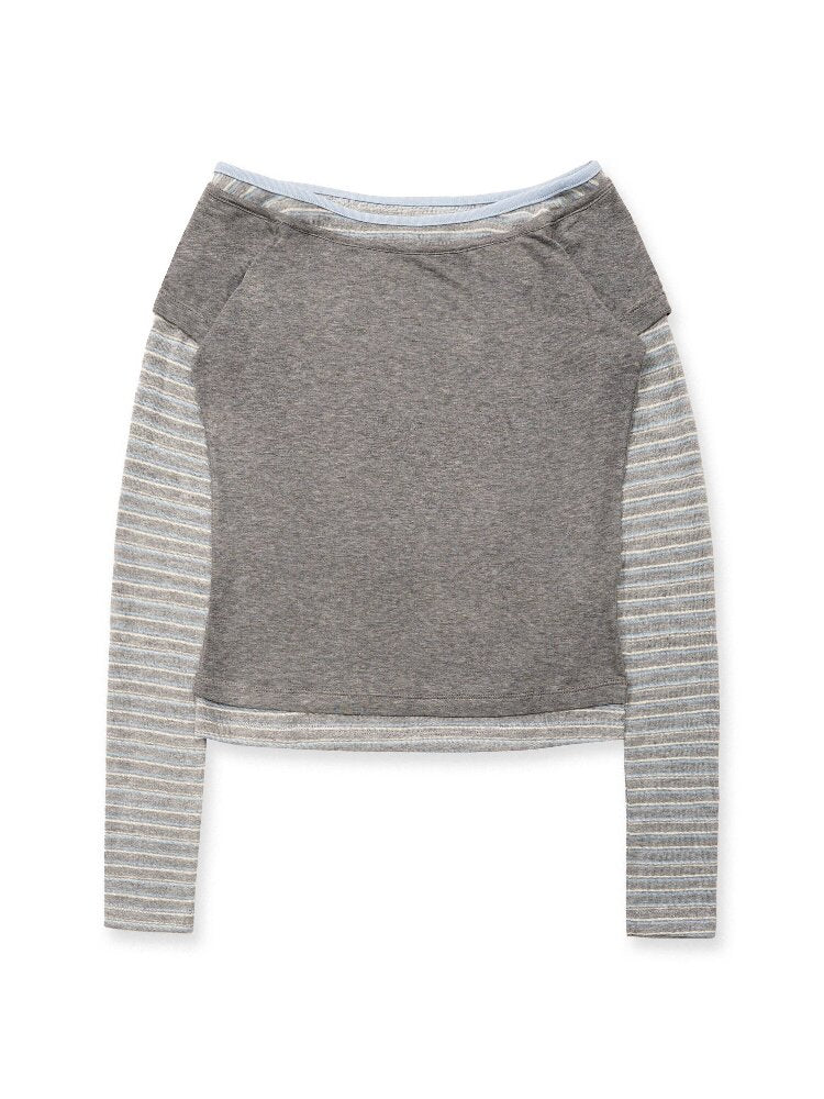 Tencel Wool Stripe Contrast T-Shirt【s0000016417】