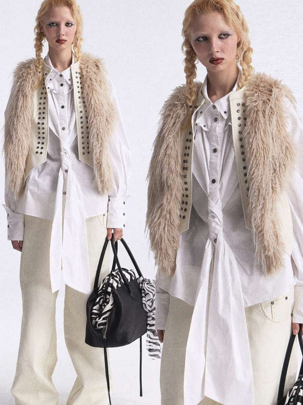 Heavy Rivet Gradient Fur Vest【s0000015389】