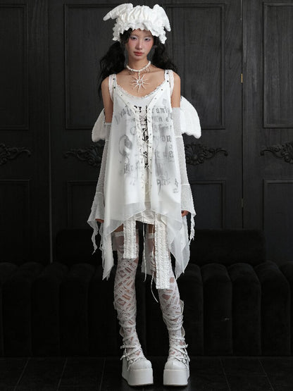 White Niche Punk Style Slip Dress【s0000018174】