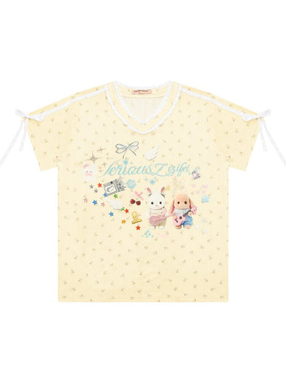Childlike Cartoon Lace Floral T Shirt【s0000017156】