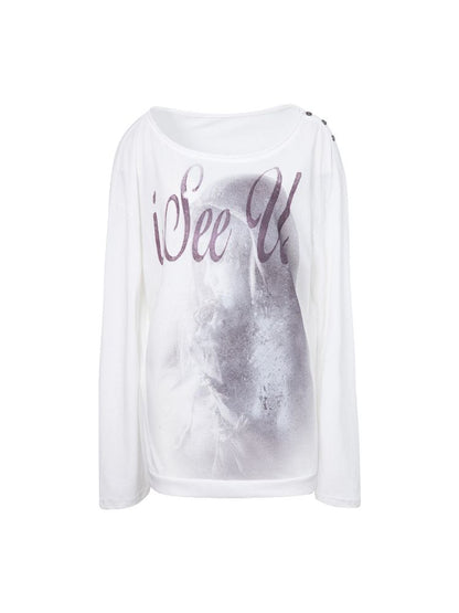 Slant Shoulder Round Neck Printed T-Shirt【s0000011842】