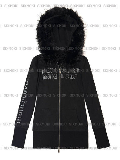 Glossy Black Fleece Hooded Fur Sweatshirt【s0000019103】