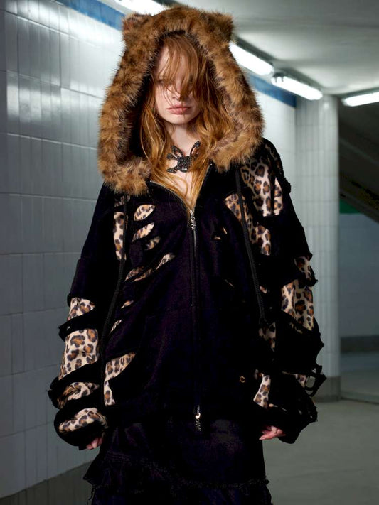 Leopard Print Rip Double Sweatshirt【s0000014646】