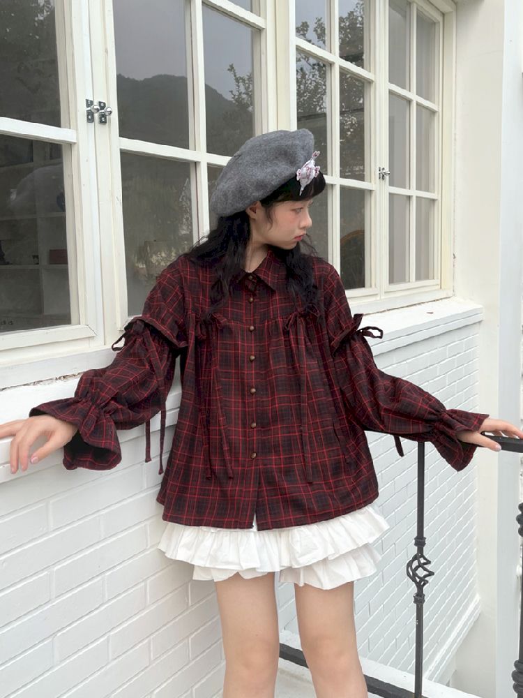 Bubble Sleeve Loose Long Sleeve Shirt [S0000010888]