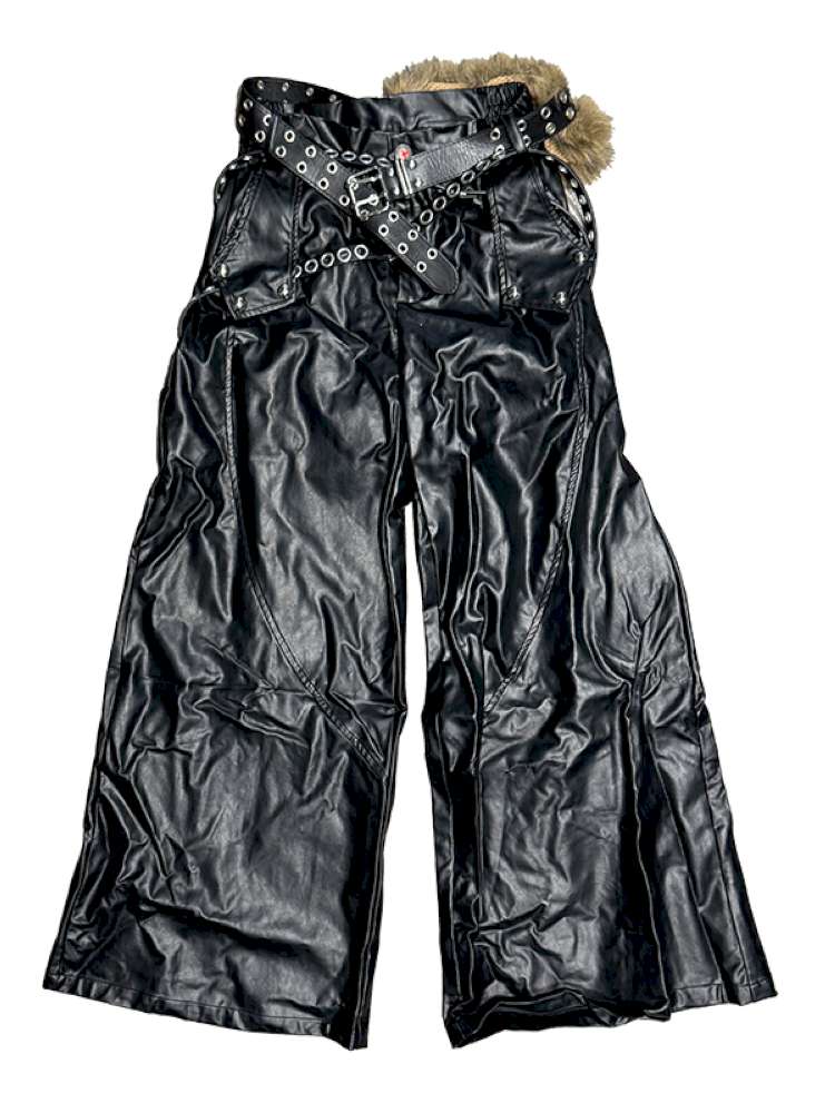 Faux Fur Belted Leather Pants【s0000014535】