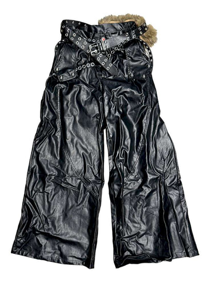 Faux Fur Belted Leather Pants【s0000014535】
