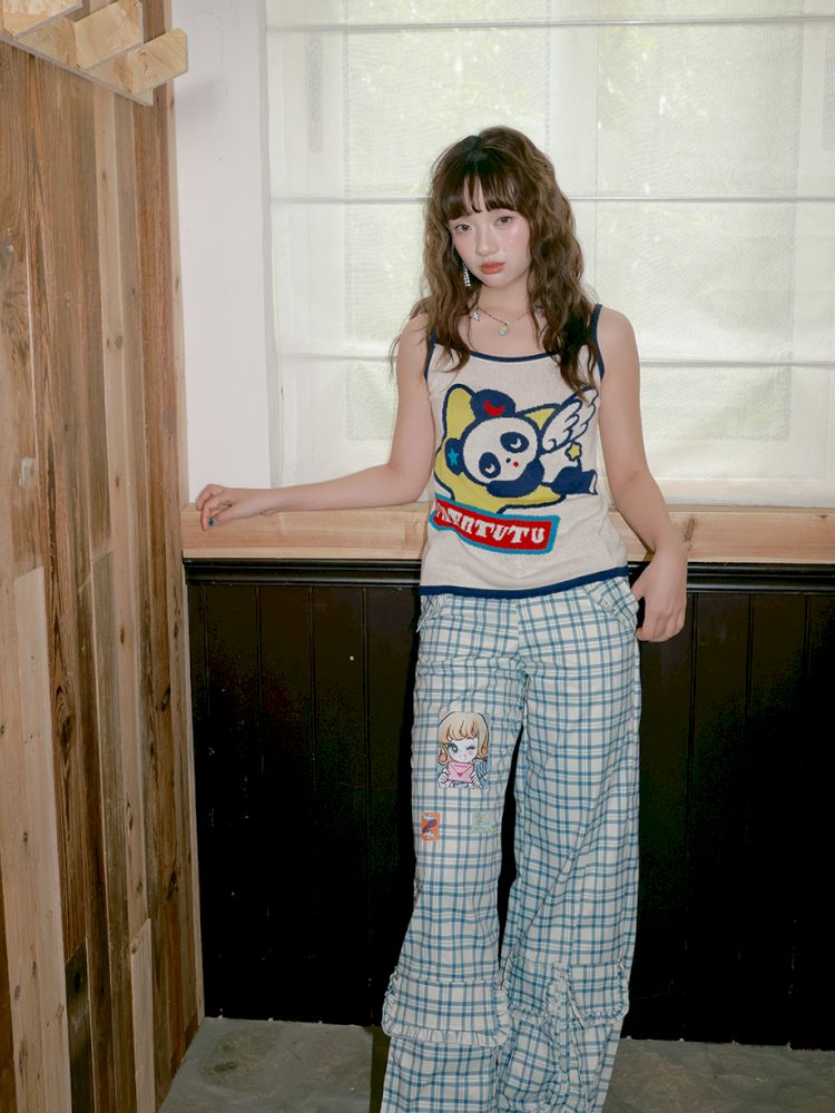Panda angel pattern knitted halter top【s0000012755】