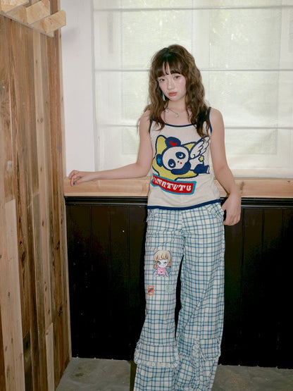 Panda angel pattern knitted halter top【s0000012755】