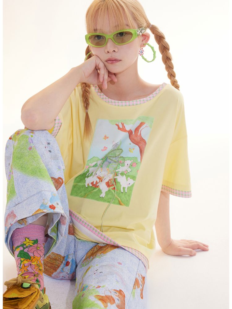 Childish Illustration Applique T-Shirt [S0000009781]