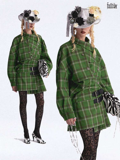 Asymmetrical Pleated Check Coat【s0000015390】