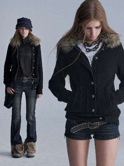 Asymmetrical Knit Wool Zipper Jacket【s0000019091】
