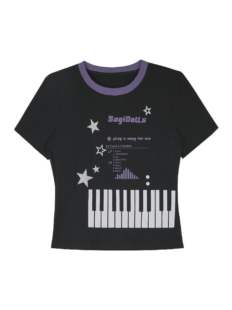 Piano Keys Music Print T-shirt【s0000017273】