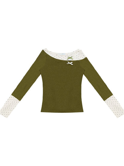 Polka Dot Patchwork Knit Top【s0000017891】