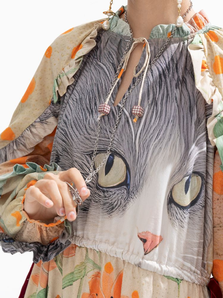 인쇄 된 길고 느슨한 드레스 [S0000011312]