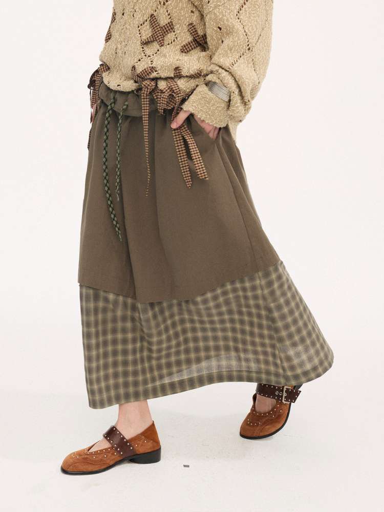 Turn-up Plaid Patchwork Skirt【s0000015408】