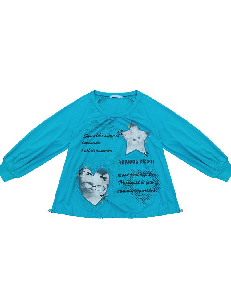 Lantern Sleeve Cat Print T-Shirt【s0000017877】