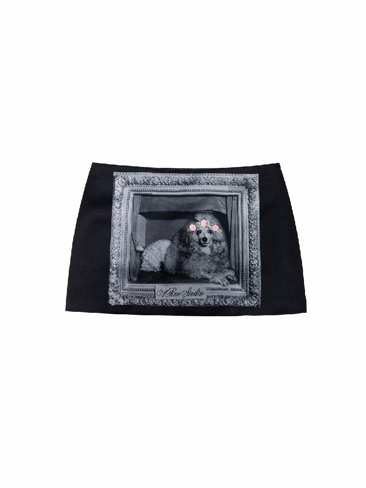 Satin Frame Dog Print Skirt【s0000016918】