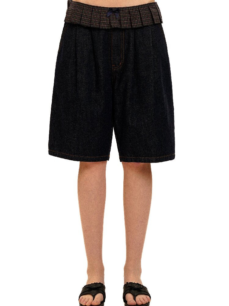 Pleated Plaid Straight Leg Jeans【s0000017912】