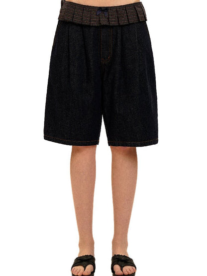 Pleated Plaid Straight Leg Jeans【s0000017912】