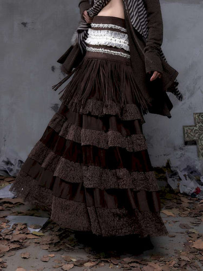 Lace Suede Fringe A-line Skirt【s0000014649】