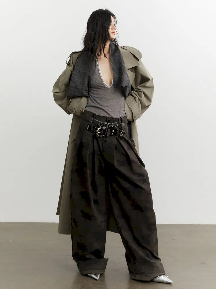 Fake Two Detachable Collar Contrast Color Long Trench Coat【s0000014036】