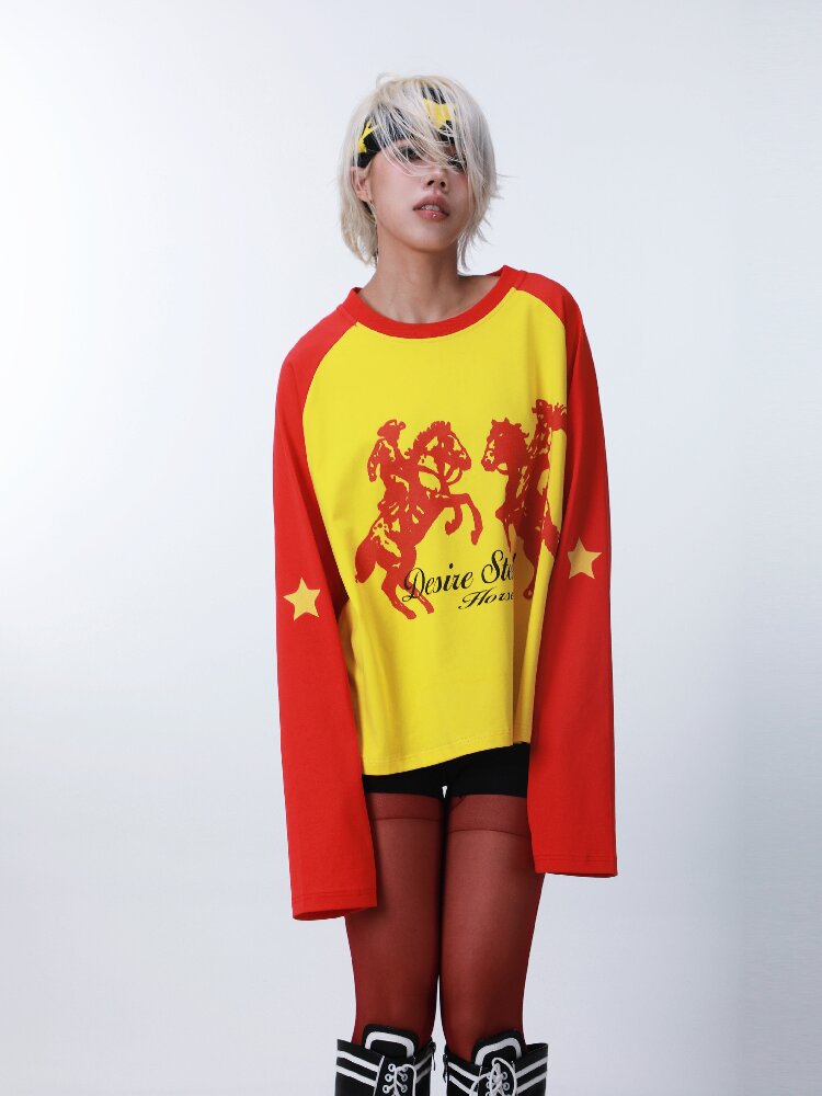 Digital Print Star Raglan T-Shirt【s0000016180】