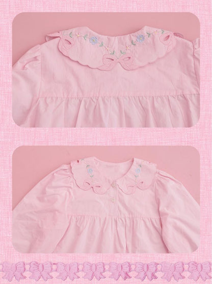 Doll Collar Zipper Neck Pink Lace Blouse【s0000013492】