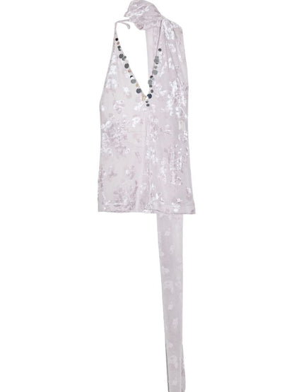 Asymmetric Velvet Jacquard Scarf Ves【s0000013207】