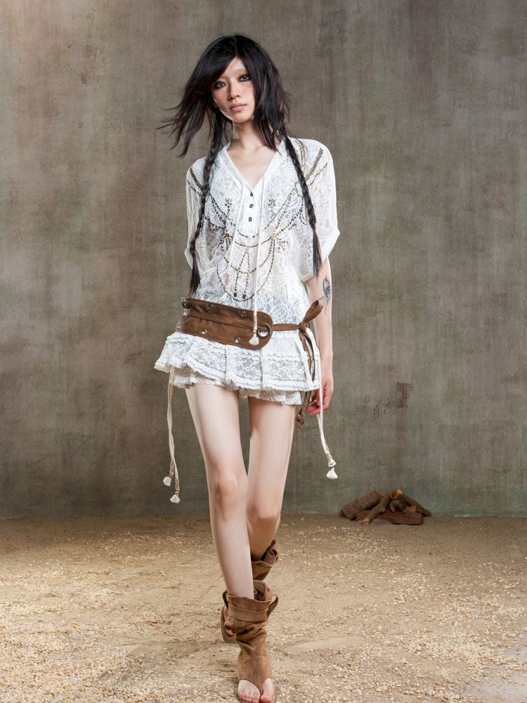 Loose Lace Blouse Dress【s0000012647】