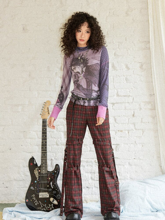 Plaid Cut Slightly Flared Fit Pants【s0000017898】