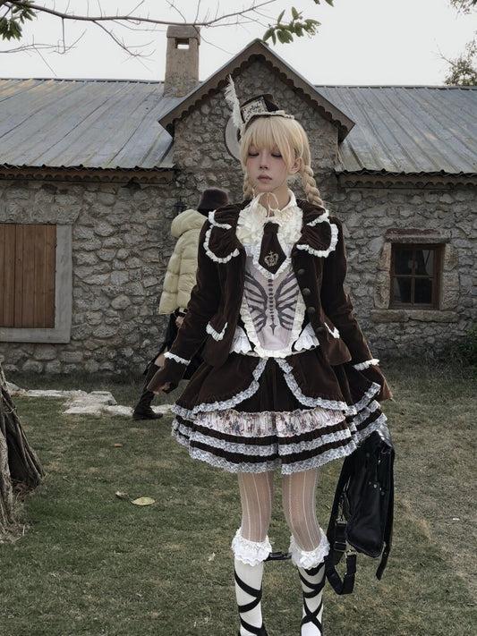 Vintage Brown Velvet Lace Blazer【s0000015616】