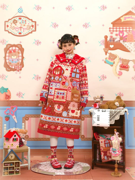 Red Sewing Bear Mink Fleece Sweater【s0000015583】