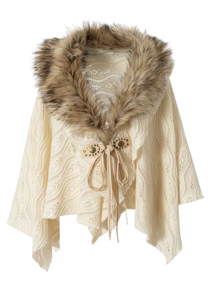 Knit Fur Collar Shawl Cape【s0000014659】